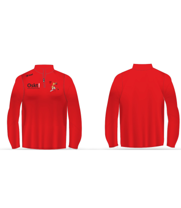 Sudadera roja de 1/2 cremallera con escudo